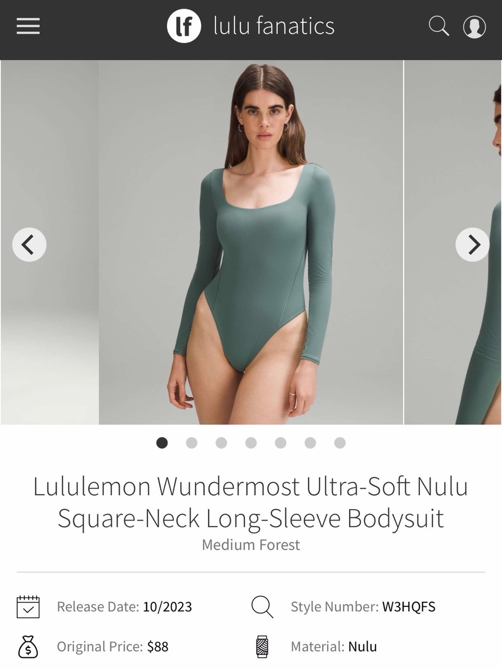 lululemon athletica Medium Forest Square-Neck Long-Sleeve Bodysuit